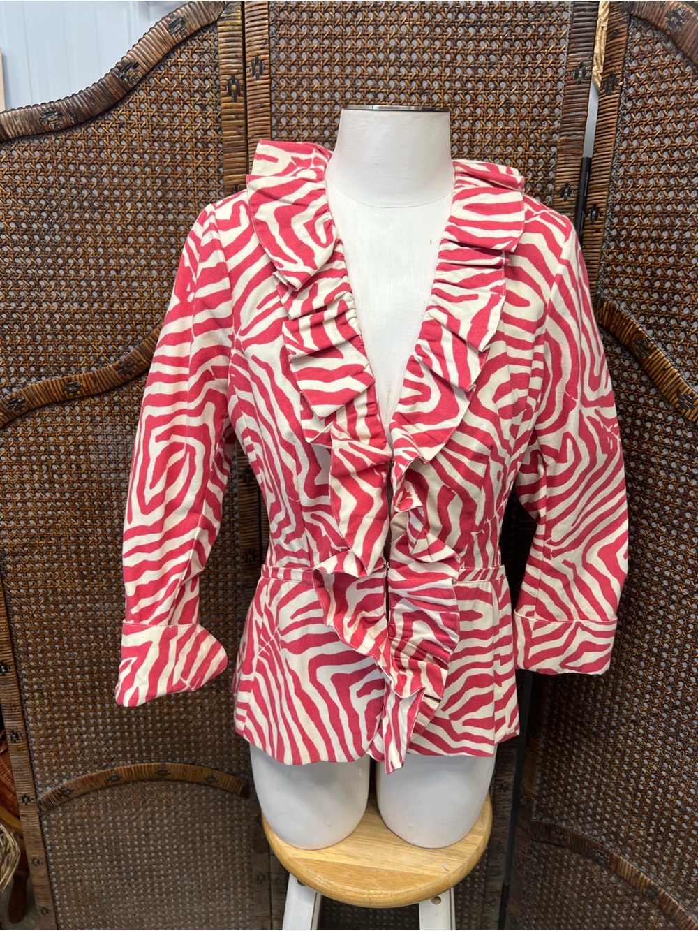 3 Sisters jacket dress pink zebra ruffle small